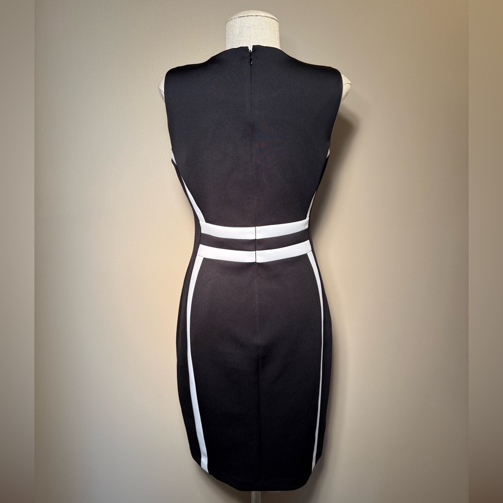 NWT Calvin Klein Valeria Scuba Colorblock Sheath Dress Black White Size 8 - Picture 3 of 9
